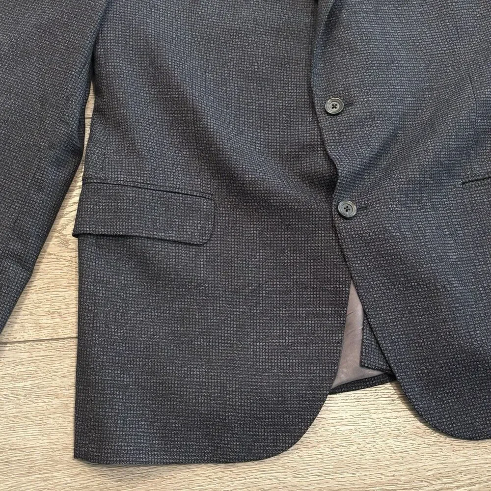 Cremieux Loro Piana Blazer‎ Mens 44R Blue Houndstooth Wool Two Button Sport Coat